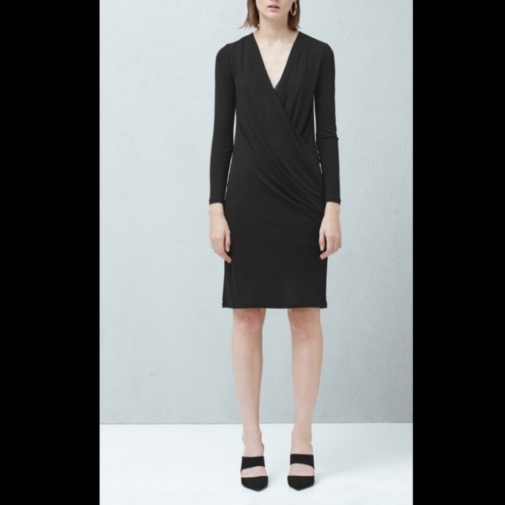 MANGO NWT Navy faux wrap dress long sleeve, midi, bodycon Size 4/6